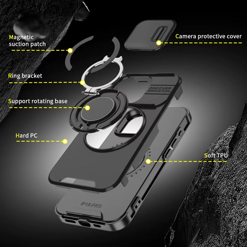 New Arrival for Iphone 15/15 Pro/16/16 Pro/16 Plus/16 17 Pro Max TPU + PC Hybrid Slide Window Lens Protection Mobile Phone Case